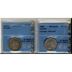 1858 20¢ CCCS F15 , 1872H 25c CCCS F15,  Lot of 2 coins