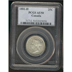 1881H 25¢ PCGS AU50.