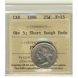 1886 25¢ Obv 5 Short Bough Ends ICCS F15.