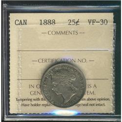 1888 25¢ ICCS VF30.  Sharp example with light remaining lustre.