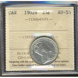 1902H 25¢ ICCS AU55.  White with lustre.