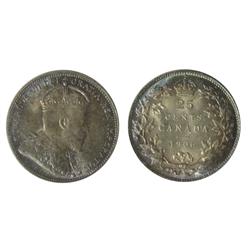 1906 25¢ Large  ICCS MS65.  Sublime example with rainbow tones and full lustre. Finest example grade