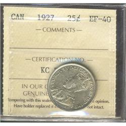 1927 25¢ ICCS EF40.  Lustrous key date example.