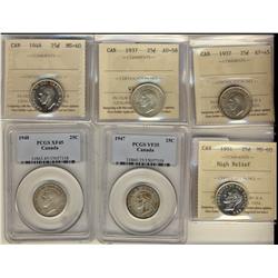 1937 25¢  EF45 ,1937 AU58,  1948 MS60 ,1951 HR MS60,   All  ICCS graded,  and 1947 25¢ PCGS VF35 and
