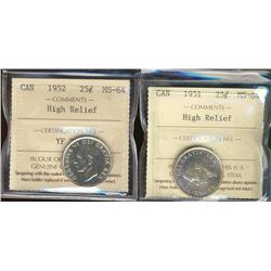 1951 HR, 1952HR , 25¢ ICCS MS64  Lot of 2 coins