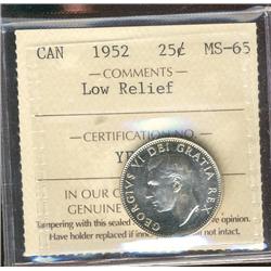 1952 25¢ Low Relief ICCS MS65  Scarce this nice