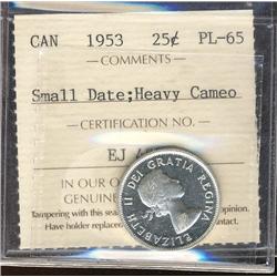 1953 25¢ SD ICCS PL65 Heavy Cameo