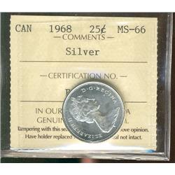 1968 25¢ ICCS MS66 Silver.  Gem white issue.