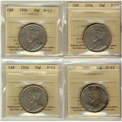1934(2) & 1936(2) 50¢ ICCS F12.  Lot of 4 coins.
