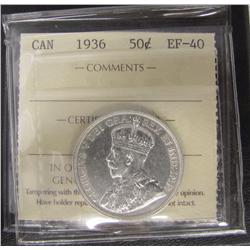 1936 50¢ ICCS EF40.  Well struck example, probably lightly polished.