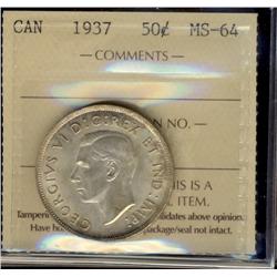 1937 50¢ ICCS MS64.  Light golden shades and nice lustre.