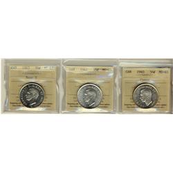 1940, 1941 & 1943 Nr3 ICCS MS63.  Lot of 3 coins, 1940 designated with Cameo.