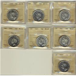 1942, 1940 & 1949 50¢ AU50 with 1942, 1943 Nr3 MS60 & 1944 Fr4 MS62 and 1949 50¢ EF45.  Lot of 7 ICC
