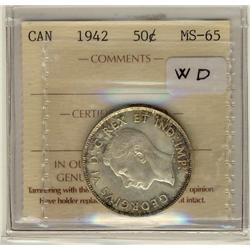 1942 50¢ ICCS MS65.  Another gem example with light rim tone.