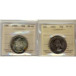 1964 & 1966 50¢ ICCS MS65.  Lot of 2 coins both with superb tones.
