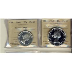 1964 50¢ PL66 & 1963 $1 PL66.  Lot of 2 coins both ICCS Heavy Cameo.