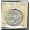 Image 1 : 1938 $1 ICCS MS62.  Lustrous.