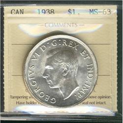 1938 $1 ICCS MS63.  Lustrous.