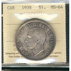 1938 $1 ICCS MS64.  PQ eye appeal and toning.