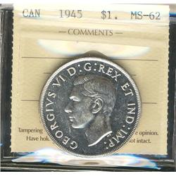 1945 $1 ICCS MS62. Brilliant and lustrous