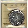 Image 1 : 1947 $1 Blt7 ICCS MS60.  Full white coin.