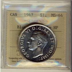 1947 $1 Blt7 Dbl HP ICCS MS64.  Full white and lustrous.