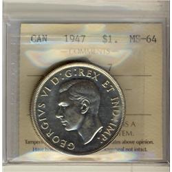 1947 $1 Blt7 ICCS MS64. Attractive and lustrous example.