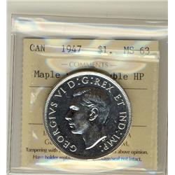 1947 $1 ML ICCS MS63 Double HP.