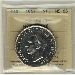 1947 $1 ML ICCS MS63. Brilliant and lustrous