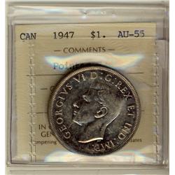 1947 $1 Ptd 7 ICCS AU55.  Light shades of gold.