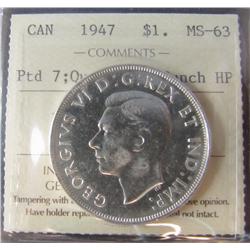 1947 $1 PTD QUAD HP ICCS MS63. A nice and lustrous coin.