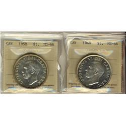 1949 & 1950 $1 MS66.  Lot of 2 gem examples certified by ICCS.