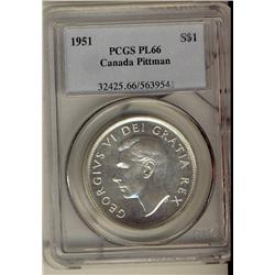 1951 $1 PCGS PL66.  Pittman example.  Should be viewed, holder damaged.