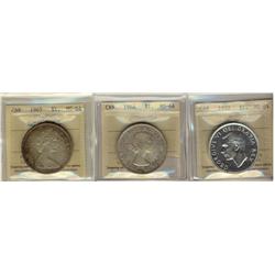 1952 NWL, 1964 & 1965 SmBds Ptd 5 ICCS MS64.  Lot of 3 coins.