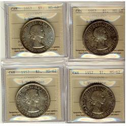 1957 $1 1 WL ICCS MS62.  Lot of 4 coins.