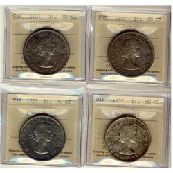 1957 $1 1 WL ICCS MS62.  Lot of 4 coins.