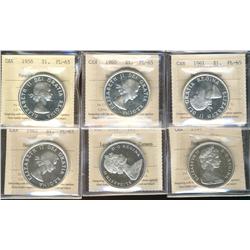 1958, 1960, 1961, 1962, 1966 LB,  $1 ICCS PL65 Heavy Cameo and 1967 $1 ICCS SP66 Heavy Cameo, Lot of