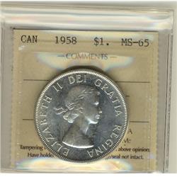 1958 $1 ICCS MS65.  Lustrous white example.