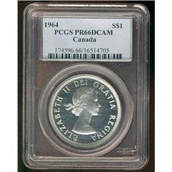 1964 $1 PCGS PR66DCAM. Great fields with reflective surfaces.  Nice CAMEO effect.