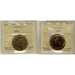1988 & 1989 $1 Loon MS65.  Lot of 2 coins.
