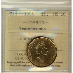 1994 $1 Remembrance MS66.  Just 1 listed in POP report.