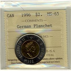 1996 $2 German Planchet ICCS MS65.