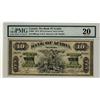 Image 1 : The Bank of Acadia, 1872 $10 #0608, CH-05-10-06. PMG VF20.  Only 8 examples known. Possibly the fine