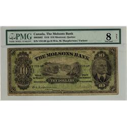 The Molsons Bank, 1916 $10 #122140, CH-490-36-02, PMG VG8