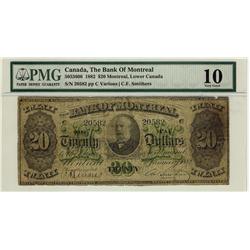 The Bank of Montreal, 1882 $20 #20582, CH-505-36-06, PMG VG10.  The only example graded by PMG. Very