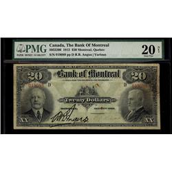 The Bank of Montreal, 1912 $20 #019089 CH-505-52-06. PMG VF20.