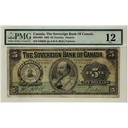 The Sovereign Bank of Canada, 1902 $5 #046623, CH-685-10-02, PMG F12.