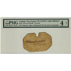 Playing Card Money, Canada, New France, 1729-49 12Livres, PMG G4 Net.  Canada, New France Playing Ca
