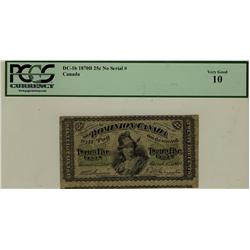 ERROR 1870 25¢ DC-1b, PCGS VG10.  Remainder of bottom note showing.