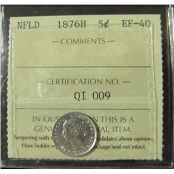NFLD 1876H 5¢ ICCS EF40.  Lustrous, scarce.